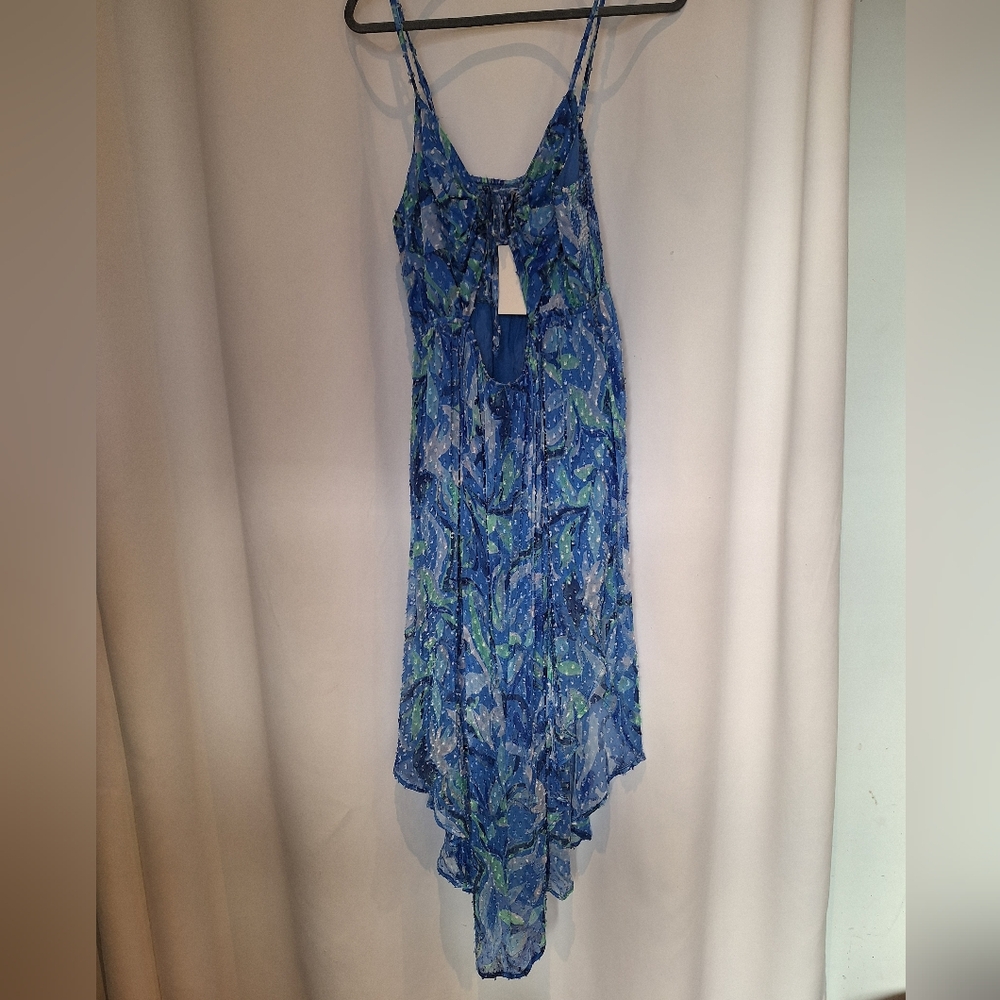 RAHI Blue and Green Patterned Hankerchief Cutout Dress Size XL